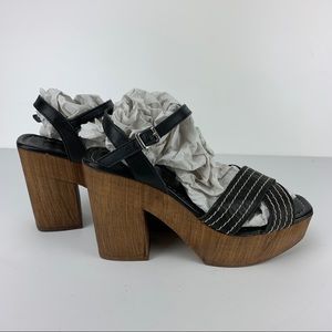 topshop size 36 wood platform heels Leather Uppers In Black Strappy